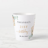 誕生日バラ金ゴールド花模様ユーカリ名 カフェラテマグ (正面)