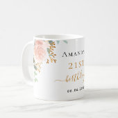 誕生日バラ金ゴールド花模様ユーカリ名 コーヒーマグカップ (正面左)