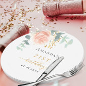 誕生日バラ金ゴールド花模様ユーカリ名 ペーパープレート