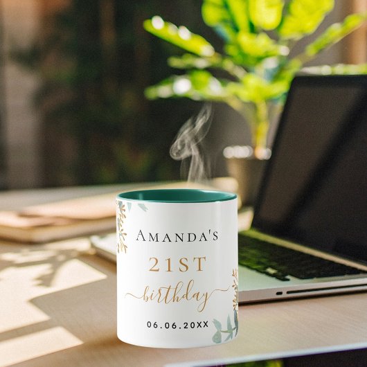 誕生日バラ金ゴールド花模様ユーカリ名 マグカップ