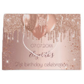 誕生日バラ金ゴールド赤面グリッターバルーン ラージペーパーバッグ (正面)