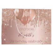 誕生日バラ金ゴールド赤面グリッターバルーン ラージペーパーバッグ (裏面)