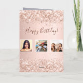 誕生日バラ金ゴールド赤面グリッターフォト名 カード (裏面)