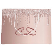 誕生日バラ金ゴールド赤面グリッターモノグラムイニシャル ラージペーパーバッグ (正面)