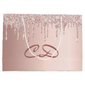 誕生日バラ金ゴールド赤面グリッターモノグラムイニシャル ラージペーパーバッグ (裏面)