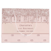 誕生日バラ金ゴールド赤面グリッターモノグラムイニシャル ラージペーパーバッグ (裏面)