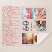 誕生日バラ金ゴールド赤面グリッター写真 シェルパブランケット (正面(横))