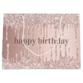 誕生日バラ金ゴールド赤面グリッター ラージペーパーバッグ (正面)