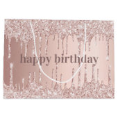 誕生日バラ金ゴールド赤面グリッター ラージペーパーバッグ (裏面)