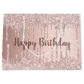 誕生日バラ金ゴールド赤面グリッター ラージペーパーバッグ (正面)
