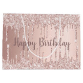 誕生日バラ金ゴールド赤面グリッター ラージペーパーバッグ (裏面)