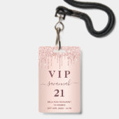 誕生日バラ金ゴールド赤面グリッターdrips vip バッジ (Front with Lanyard)