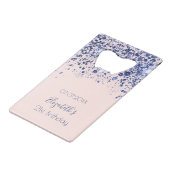 誕生日バラ金ゴールド赤面ネイビーブルーグリッター名 クレジットカード栓抜き (正面アングル)