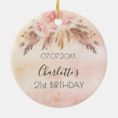 誕生日バラ金ゴールド赤面パンパスグラスフローラ セラミックオーナメント (裏面)