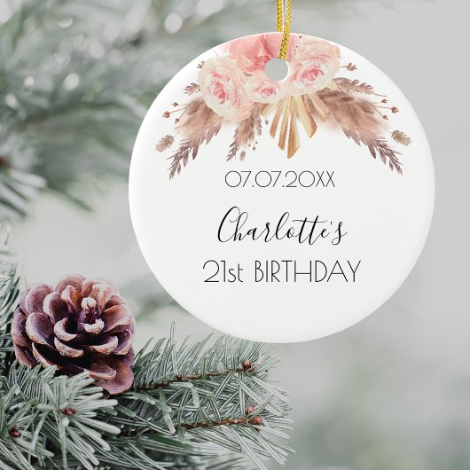 誕生日バラ金ゴールド赤面パンパスグラスフローラ セラミックオーナメント