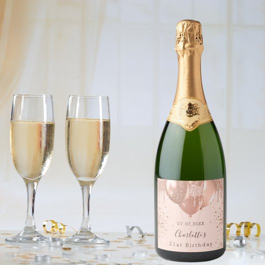 誕生日バラ金ゴールド赤面ピンクバルーンおもしろい スパークリングワインラベル