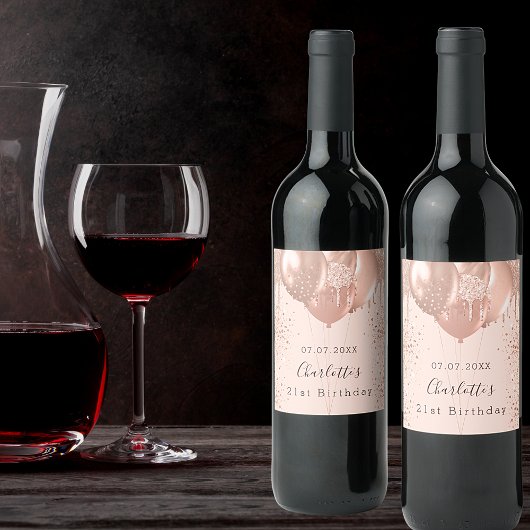 誕生日バラ金ゴールド赤面ピンクバルーンおもしろい ワインラベル