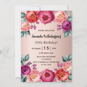 誕生日バラ金ゴールド赤面ピンクパープルフローラ 招待状 (正面)