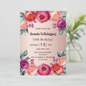 誕生日バラ金ゴールド赤面ピンクパープルフローラ 招待状 (スタンド正面)