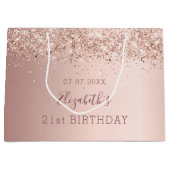 誕生日バラ金ゴールド赤面ピンク名 ラージペーパーバッグ (正面)