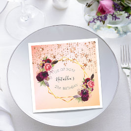 誕生日バラ金ゴールド赤面ピンク幾何学モノグラム スタンダードカクテルナプキン