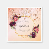 誕生日バラ金ゴールド赤面ピンク幾何学モノグラム スタンダードカクテルナプキン (正面)