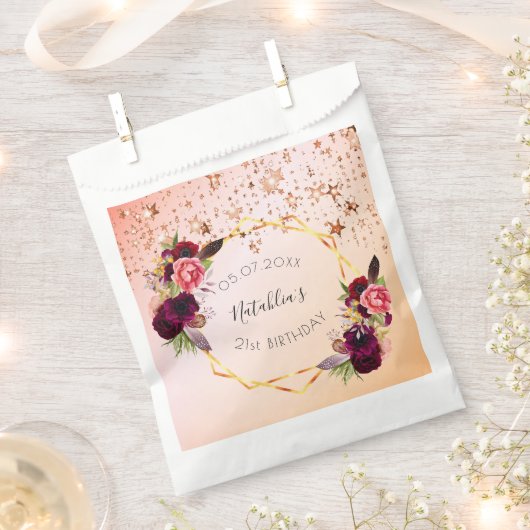 誕生日バラ金ゴールド赤面ピンク幾何学モノグラム フェイバーバッグ (クリップ留めされた状態)