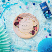 誕生日バラ金ゴールド赤面ピンク幾何学モノグラム ペーパープレート (パーティー)