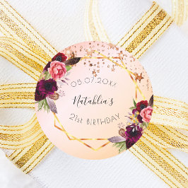 誕生日バラ金ゴールド赤面ピンク幾何学モノグラム ラウンドシール