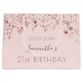 誕生日バラ金ゴールド赤面ピンク星モノグラム ラージペーパーバッグ (正面)