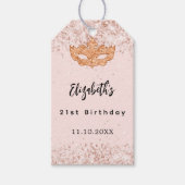誕生日バラ金ゴールド赤面仮装マスクパーティー ギフトタグ (正面)