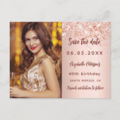 誕生日バラ金ゴールド赤面写真の保存日付 案内ポストカード (正面)