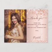 誕生日バラ金ゴールド赤面写真サンキューカード ポストカード (正面)