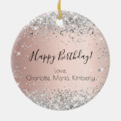 誕生日バラ金ゴールド赤面銀グリッター友達 セラミックオーナメント (裏面)