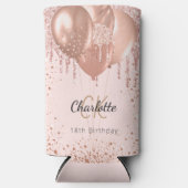 誕生日バラ金ゴールド赤面風船モノグラム名 スリム缶クーラー (正面)