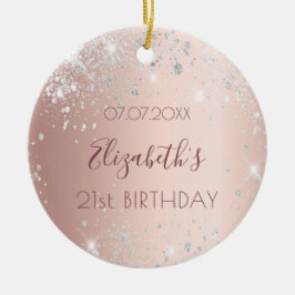 誕生日バラ金ゴールド銀グリッターダスト名 セラミックオーナメント