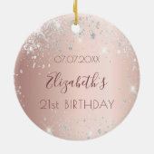 誕生日バラ金ゴールド銀グリッターダスト名 セラミックオーナメント (裏面)