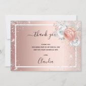 誕生日バラ金ゴールド銀グリッター花模様写真 サンキューカード (正面)