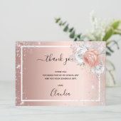 誕生日バラ金ゴールド銀グリッター花模様写真 サンキューカード (スタンド正面)