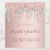 誕生日バラ金ゴールド銀2人2人 ワインラベル (シングルラベル)