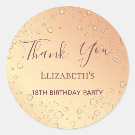 誕生日バラ金ゴールド黄金の感謝してい泡あなた ラウンドシール (正面)