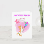 誕生日バルーンつき愛らしい猫 カード (正面)