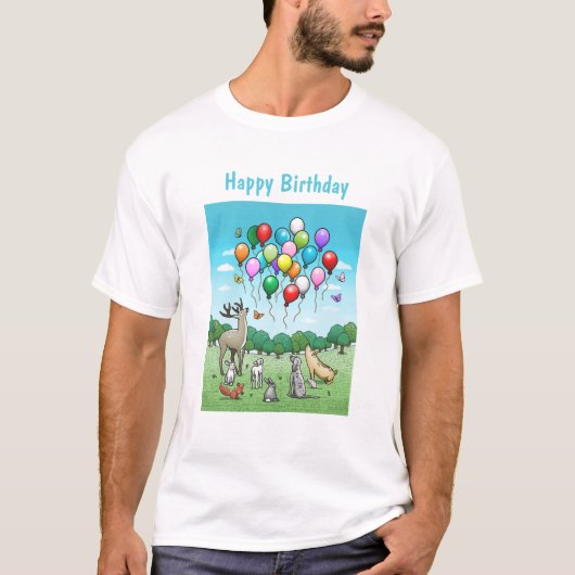 誕生日バルーンのアニマルたち Tシャツ (正面)