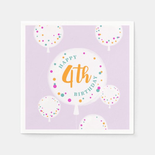 誕生日バルーンのカスタマイズ可能なナプキン薄紫 スタンダードカクテルナプキン (正面)