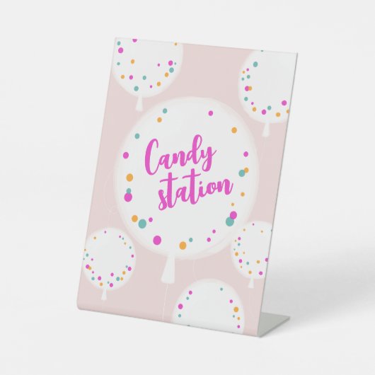 誕生日バルーンのカスタマイズ可能なペデスタルサインピンク 台座サイン (正面)