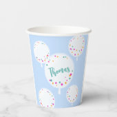 誕生日バルーンのカスタマイズ可能な紙カップ青 紙コップ (裏面)