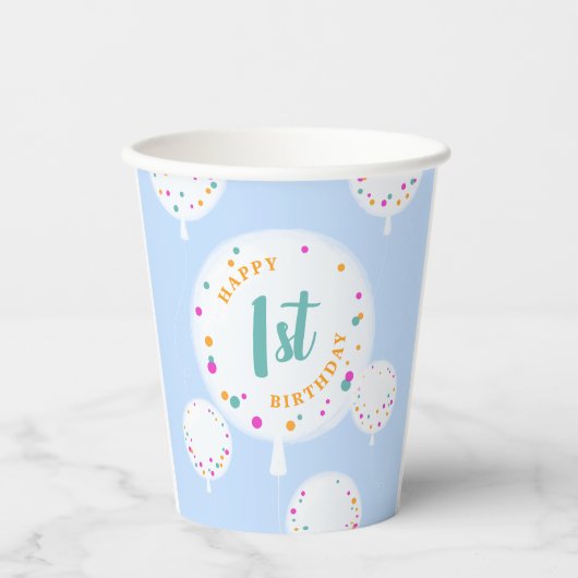 誕生日バルーンのカスタマイズ可能な紙カップ青 紙コップ (正面)