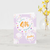 誕生日バルーンのカスタマイズ可能な誕生日カード薄紫 カード (黄色い花)