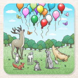 誕生日バルーンの動物たち スクエアペーパーコースター