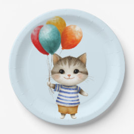 誕生日バルーンの子猫 | かわいいパーティーのお祝い ペーパープレート